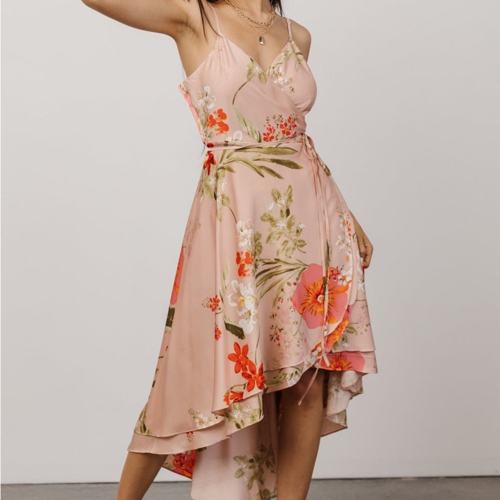 Floral Satin Wrap Dress